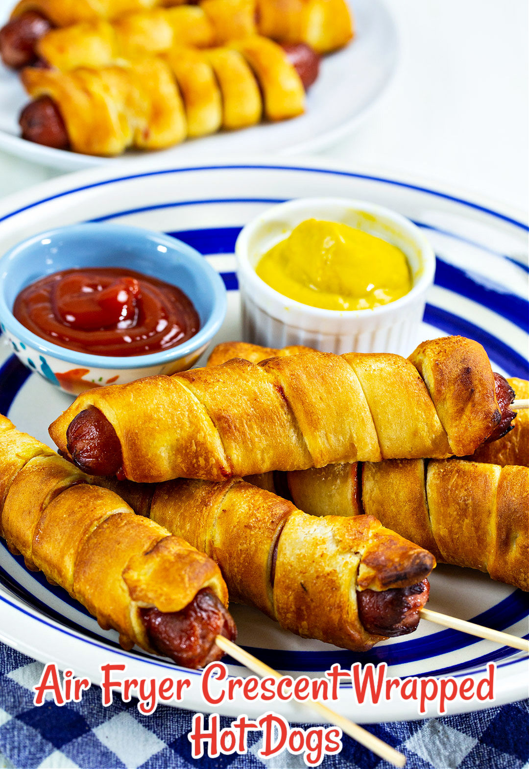 Air Fryer Crescent Wrapped Hot Dogs on a plate.