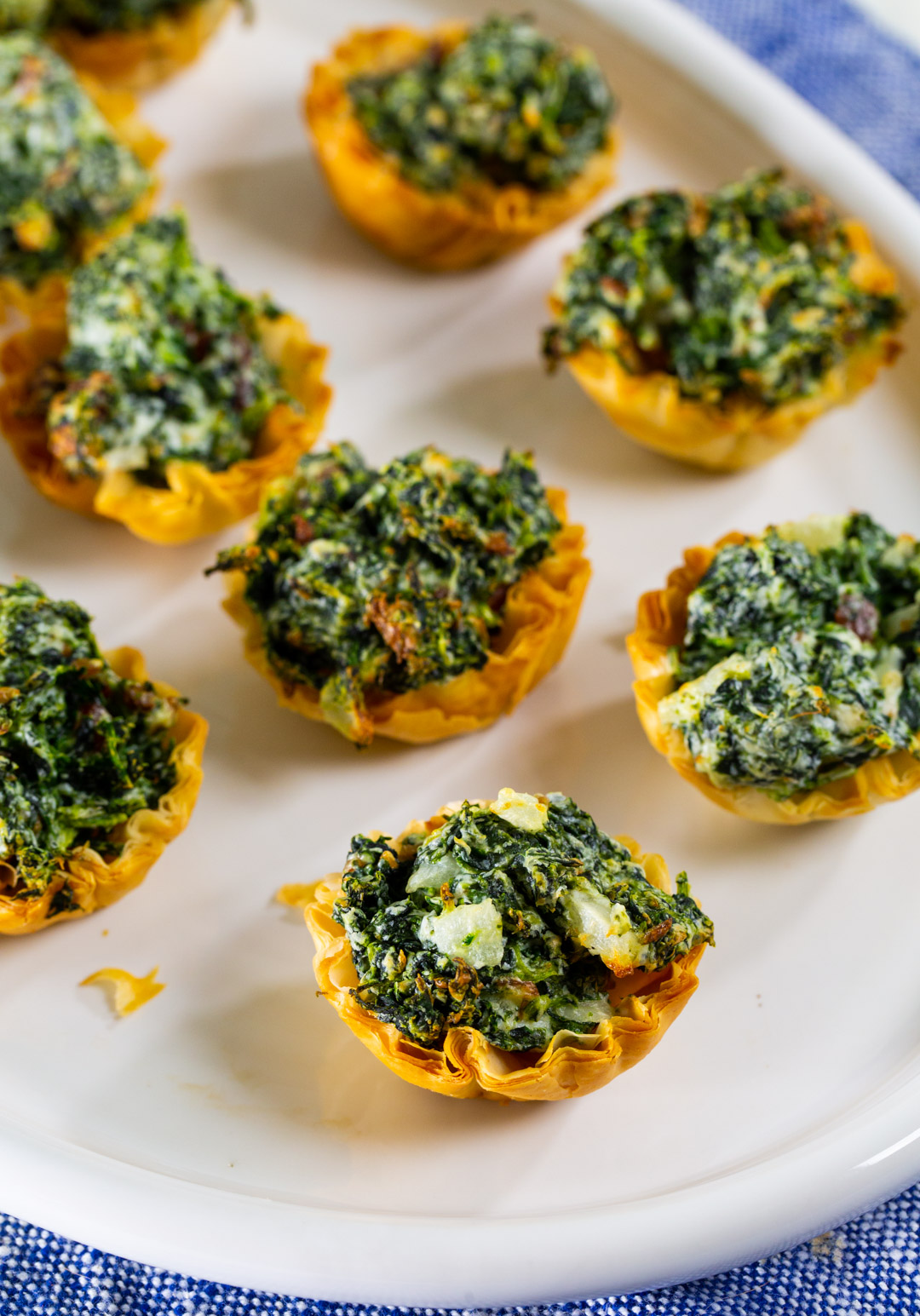 Air Fryer Spinach Phyllo Cups on serving plate.