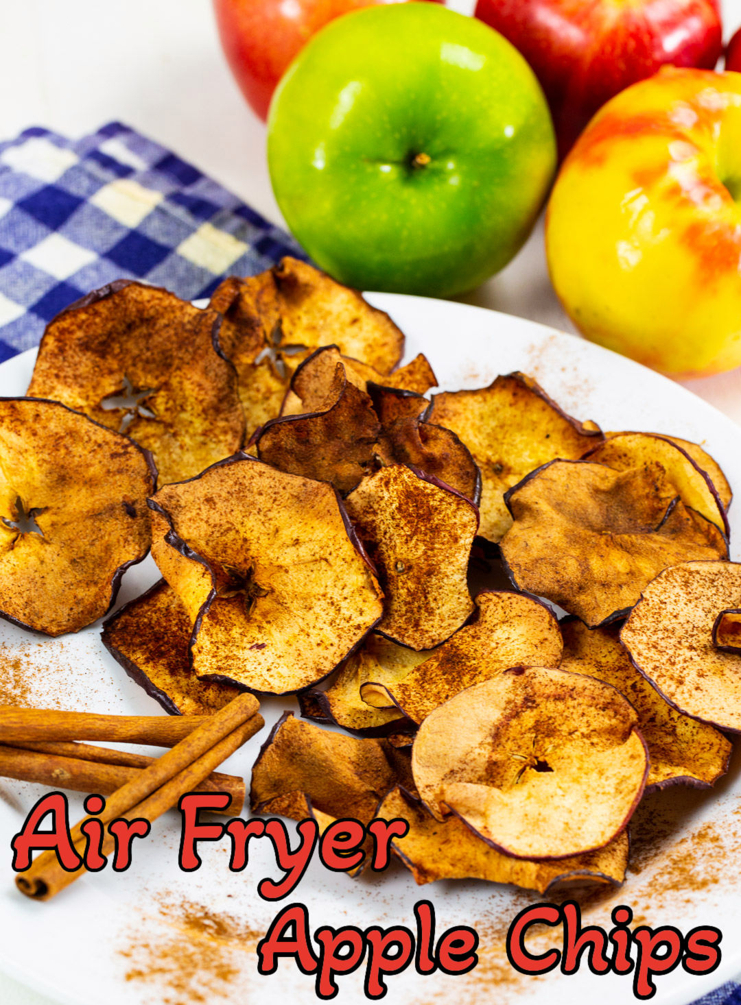 Air Fryer Cinnamon Apple Chips on a plate.