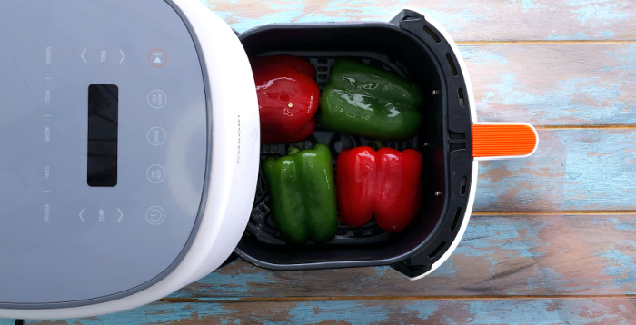Precooking the peppers in the air fryer.