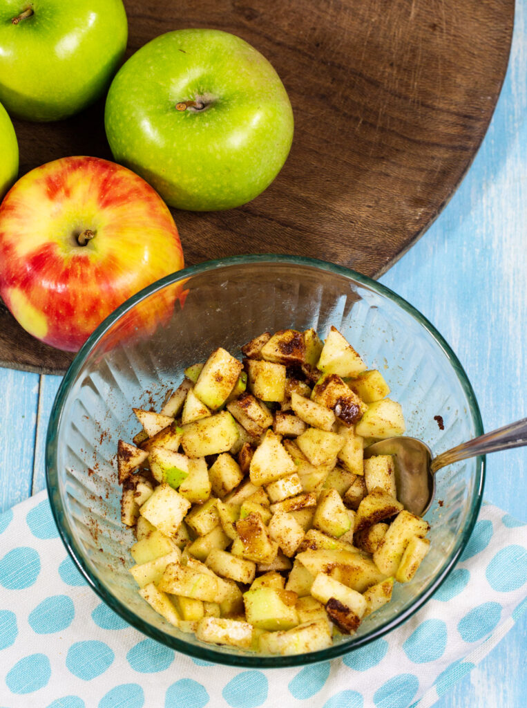 Apple mixture in mixing bowl.