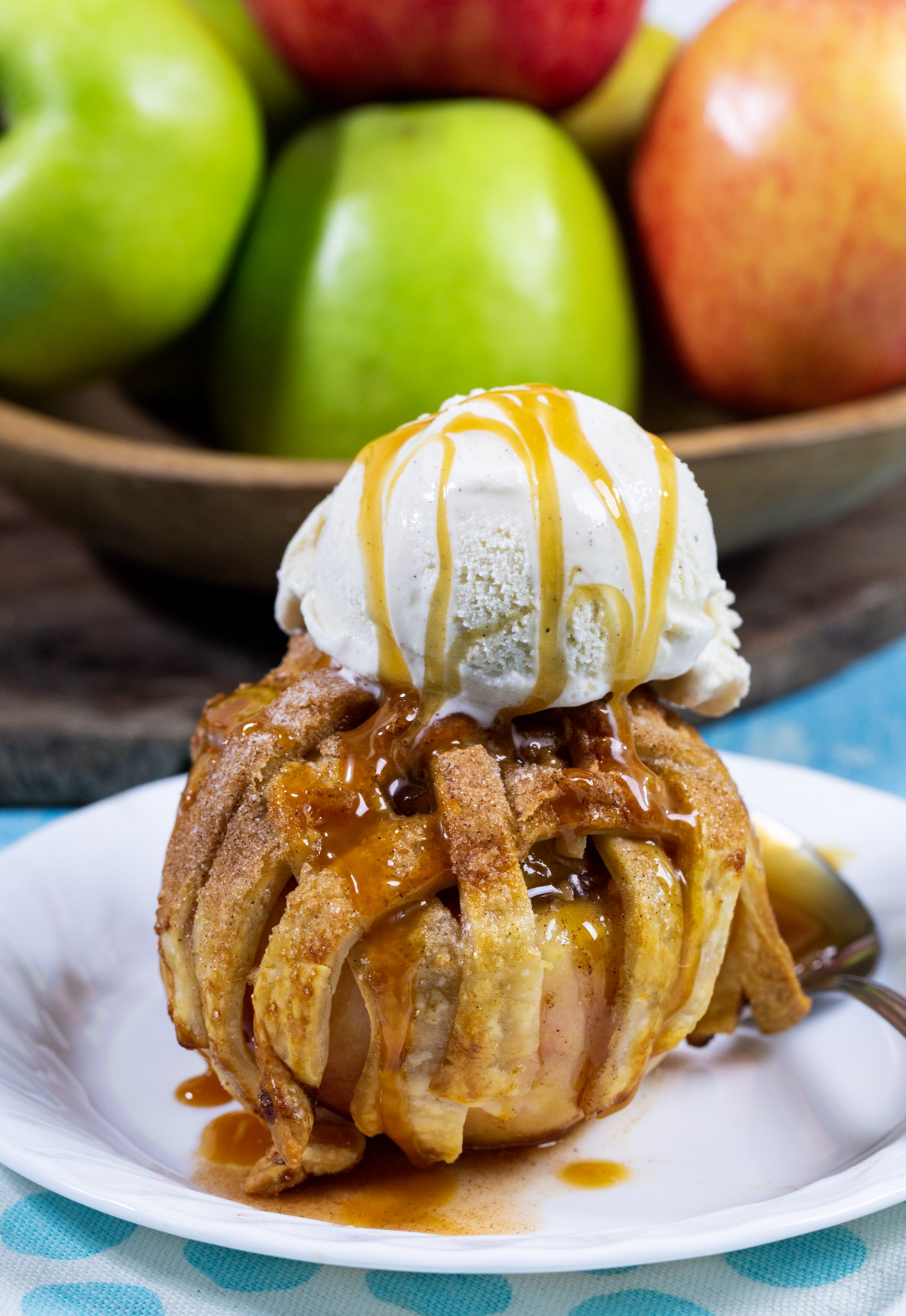 Air Fryer Apple Pie Baked Apple topped with ice cream.