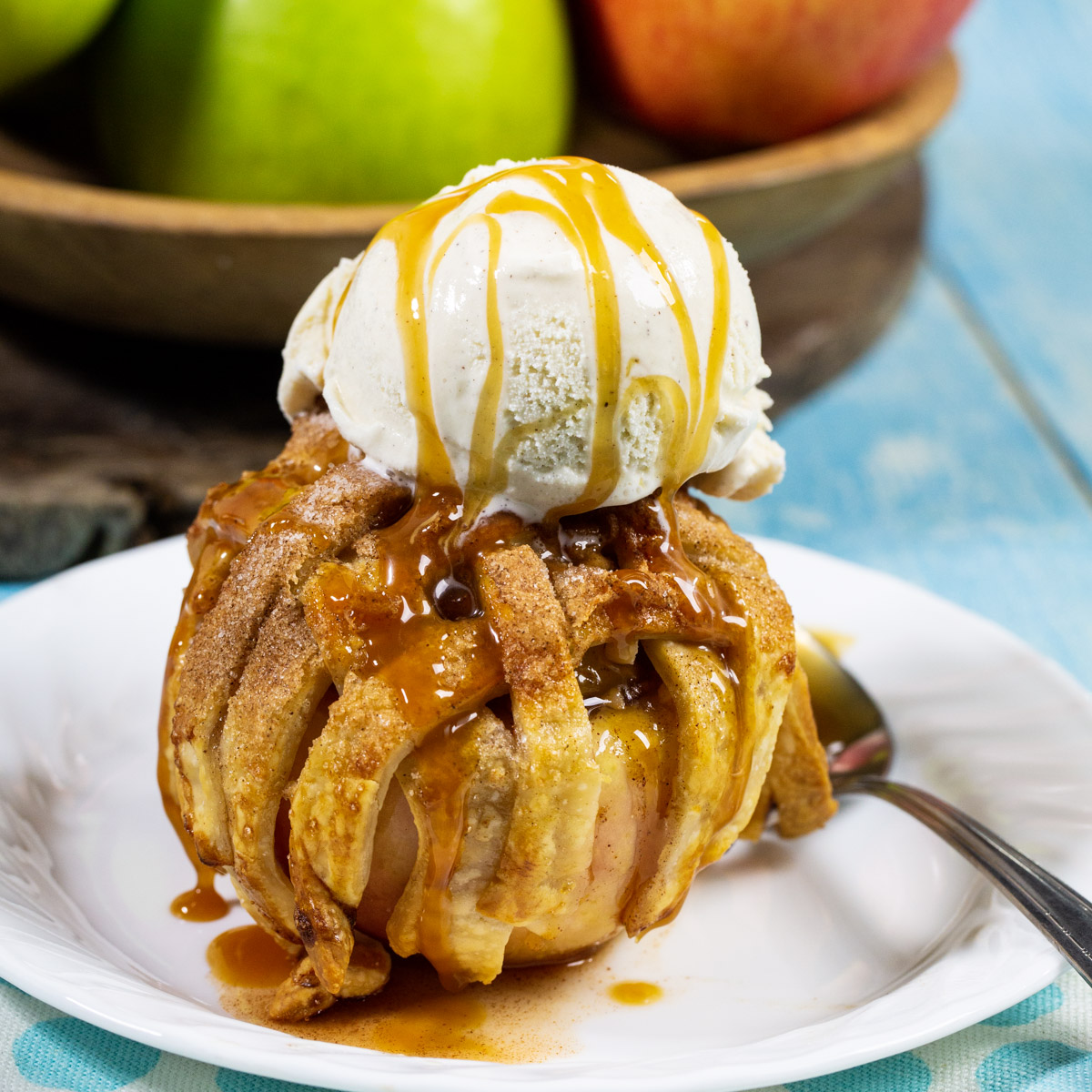 Air Fryer Apple Pie Baked Apples on plate.