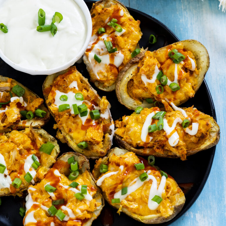 Air Fryer Buffalo Chicken Potato Skins