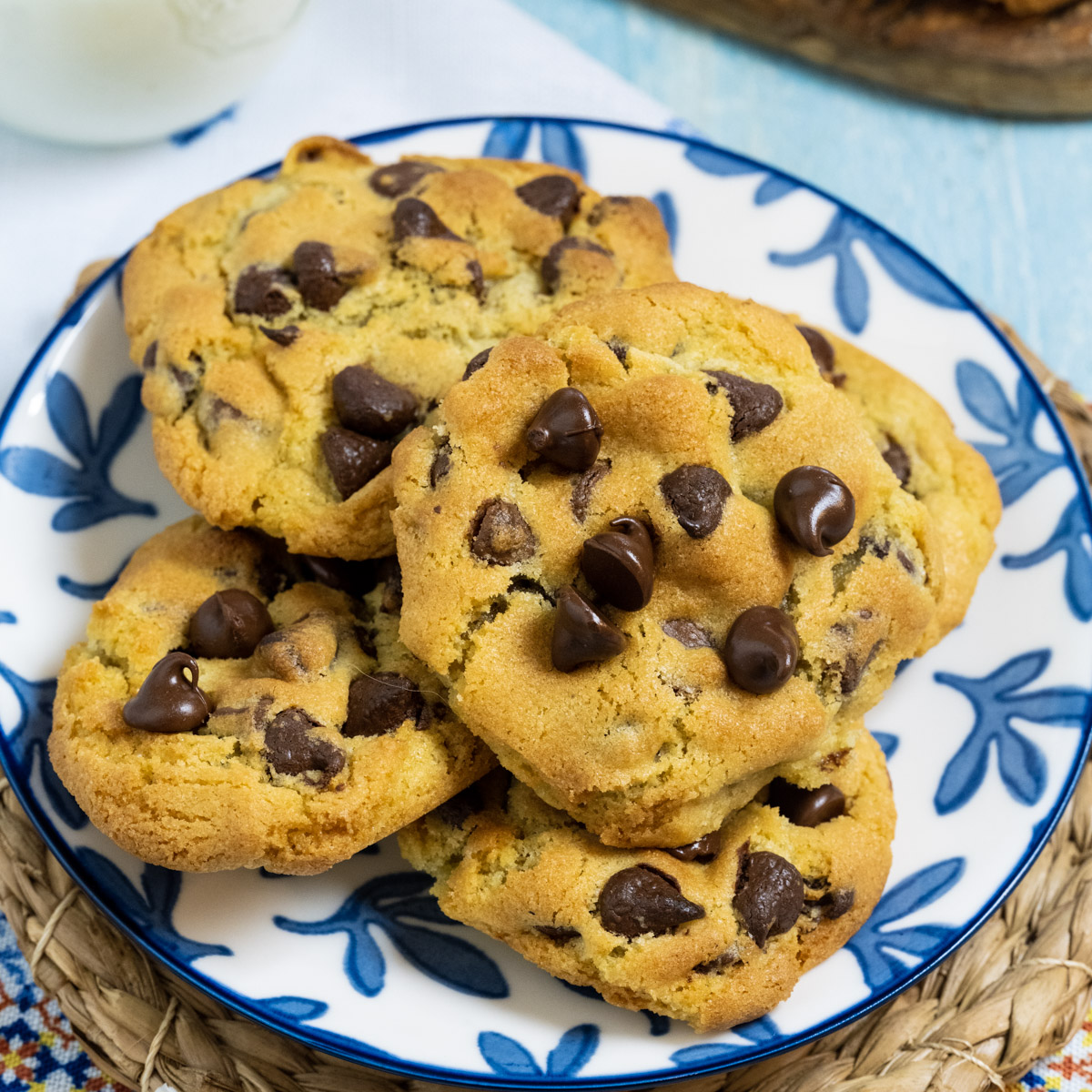 Air Fryer Small Batch Chocolate Chip Cookies on a plate.