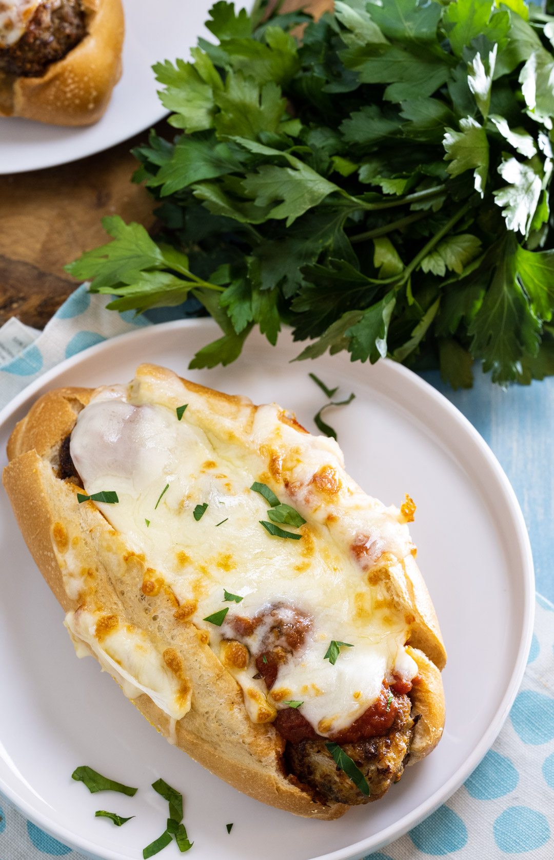 Air Fryer Meatball Subs on plates.