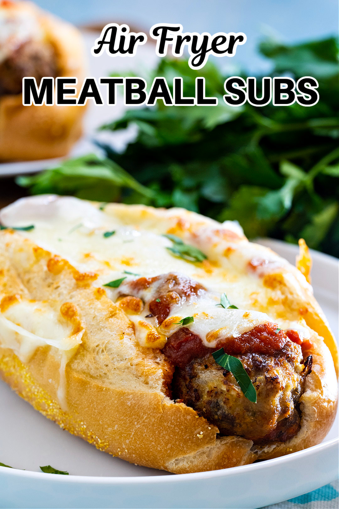 Air Fryer Meatball Sub on a plate.