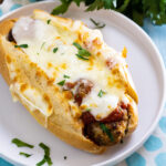 Air fryer Meatball Sub on a plate.