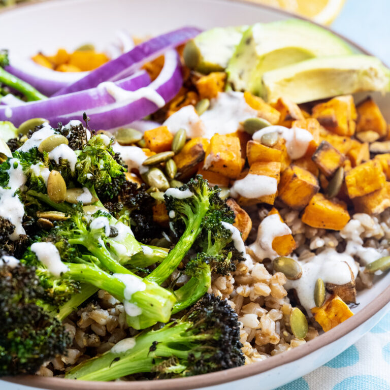 Sweet Potato and Broccoli Farro Bowls