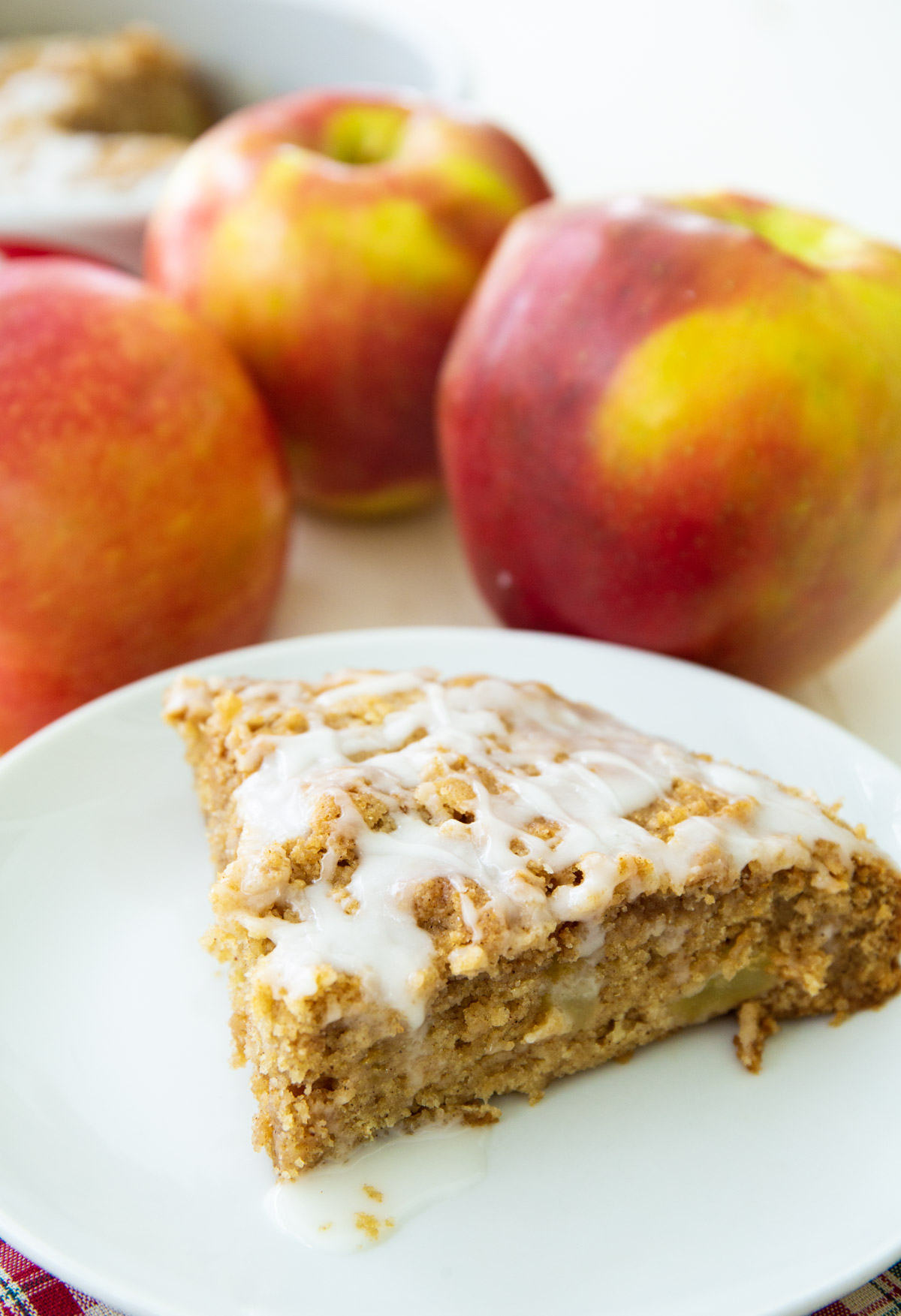 Slice of coffee cake on a plate.