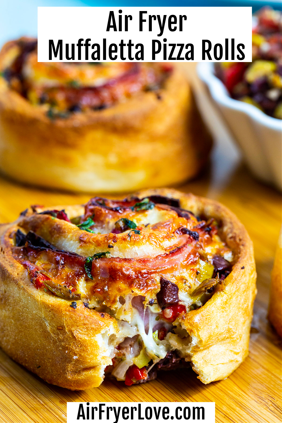 Close-up of Muffaletta Pizza Roll.