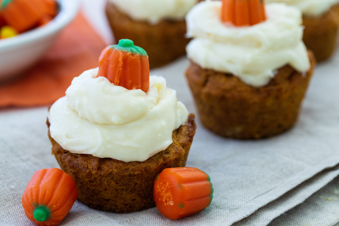 Air Fryer Pumpkin Spice Cupcake on a napkin.