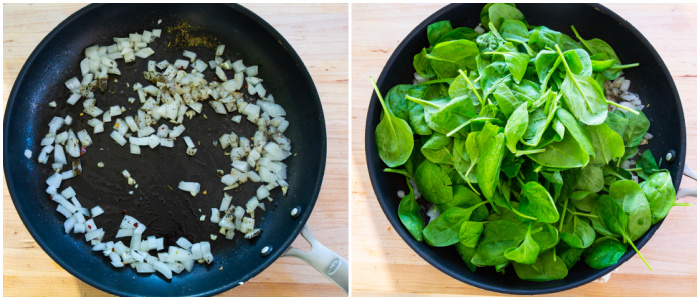 Making the filling in a skillet.