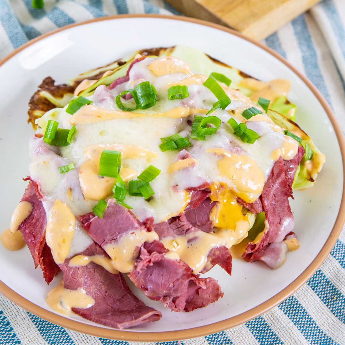 Air Fryer Reuben Cabbage Steaks on a plate.