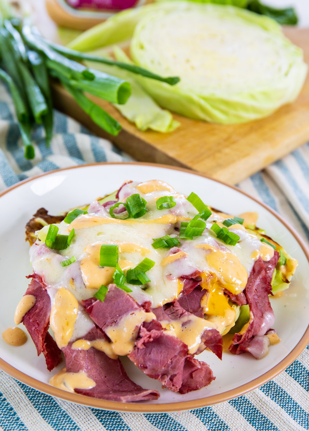 Air Fryer Reuben Cabbage Steak on a plate.