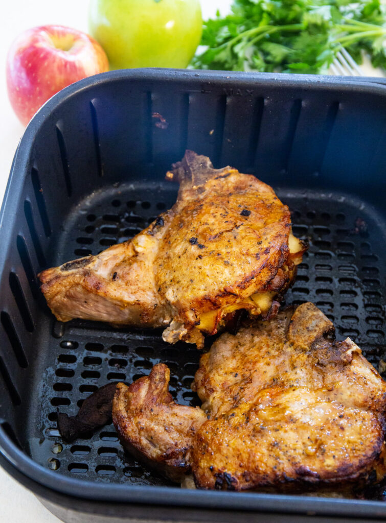 Cooked pork chops in the air fryer.