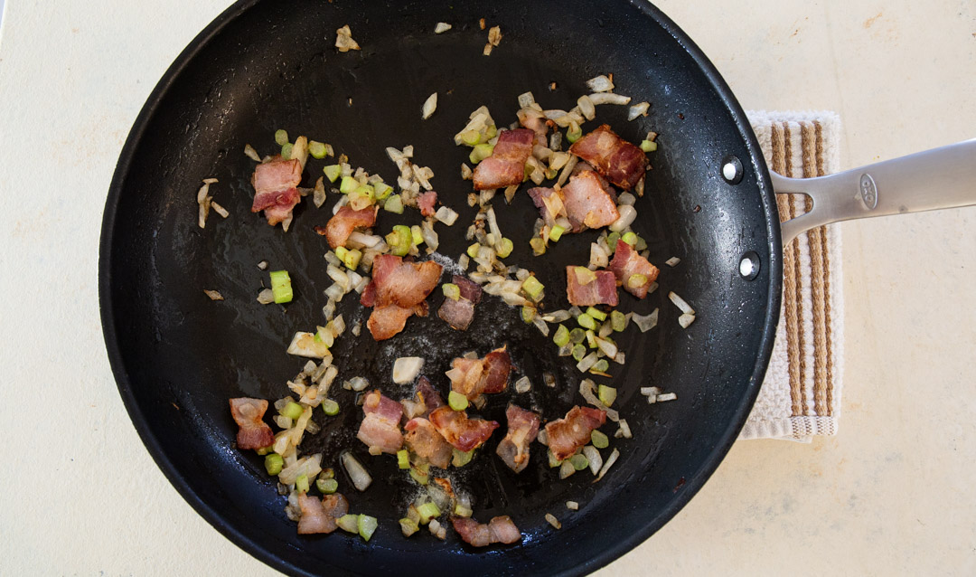 Onion and celery cooking.