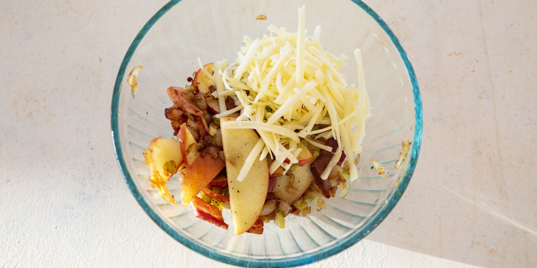 Cheese added to filling.