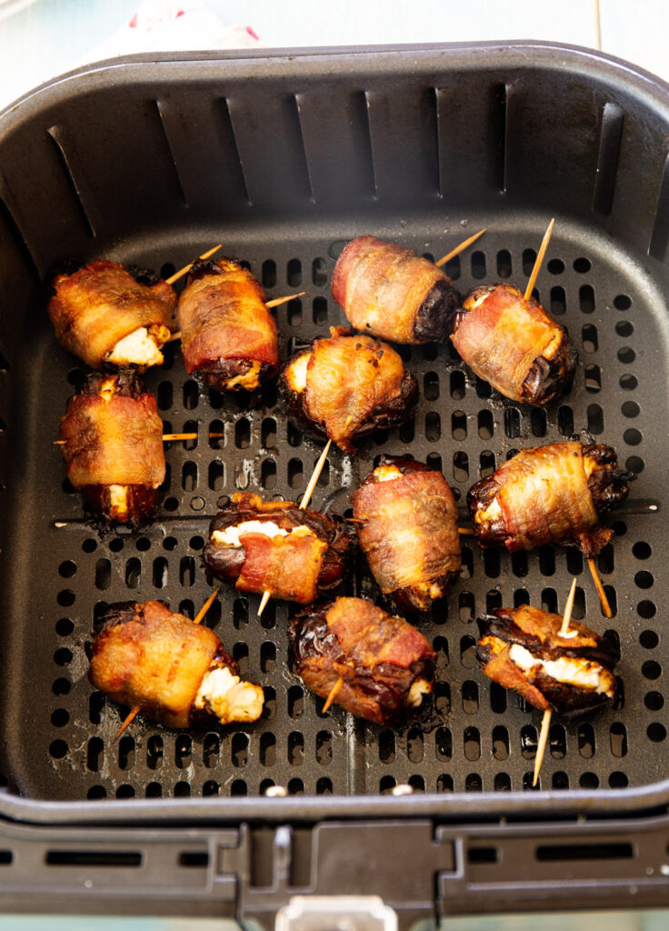 Bacon-Wrapped Stuffed Dates in air fryer.